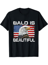 Bald Is Beautiful 4th of July Independence Day Bald Eagle T-Shirt 180G 100% Cotton Printed Round Neck Short-Sleeve T-Shirt, Gifts for Men Dad Husband Grandpa, S-XXXL, Black
