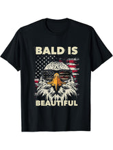 4th of July Independence Day Bald Is Beautiful Bald Eagle T-Shirt 180G 100% Cotton Printed Round Neck Short-Sleeve T-Shirt, Gifts for Men Dad Husband Grandpa, S-XXXL, Black