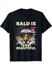 4th of July Independence Day Bald Is Beautiful Bald Eagle T-Shirt 180G 100% Cotton Printed Round Neck Short-Sleeve T-Shirt, Gifts for Men Dad Husband Grandpa, S-XXXL, Black