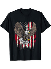 Vintage Bald Eagle Distressed American Flag USA 4th of July T-Shirt 180G 100% Cotton Printed Round Neck Short-Sleeve T-Shirt, Gifts for Men Dad Husband Grandpa, S-XXXL, Black