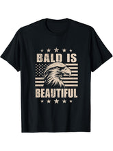 Bald Eagle Bald Is Beautiful T-Shirt 180G 100% Cotton Printed Round Neck Short-Sleeve T-Shirt, Gifts for Men Dad Husband Grandpa, S-XXXL, Black