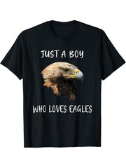 Bald Eagle Just a Boy Who Loves Eagles T-Shirt 180G 100% Cotton Printed Round Neck Short-Sleeve T-Shirt, Gifts for Men Dad Husband Grandpa, S-XXXL, Black
