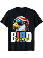 American Flag Bald Eagle Mullet Play 4th Of July T-Shirt 180G 100% Cotton Printed Round Neck Short-Sleeve T-Shirt, Gifts for Men Dad Husband Grandpa, S-XXXL, Black