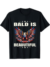 Bald Is Beautiful 4th of July Independence Day Bald Eagle T-Shirt 180G 100% Cotton Printed Round Neck Short-Sleeve T-Shirt, Gifts for Men Dad Husband Grandpa, S-XXXL, Black