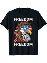 Patriotic Bald Eagle Freedom USA American Flag 4th of July T-Shirt 180G 100% Cotton Printed Round Neck Short-Sleeve T-Shirt, Gifts for Men Dad Husband Grandpa, S-XXXL, Black