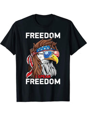 Patriotic Bald Eagle Freedom USA American Flag 4th of July T-Shirt 180G 100% Cotton Printed Round Neck Short-Sleeve T-Shirt, Gifts for Men Dad Husband Grandpa, S-XXXL, Black
