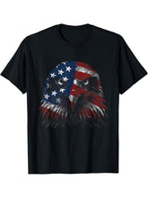 Bald Eagle 4th Of July American Flag Patriotic USA T-Shirt 180G 100% Cotton Printed Round Neck Short-Sleeve T-Shirt, Gifts for Men Dad Husband Grandpa, S-XXXL, Black