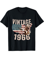Vintage 1966 Bald Eagle American Flag Country T-Shirt 180G 100% Cotton Printed Round Neck Short-Sleeve T-Shirt, Gifts for Men Dad Husband Grandpa, S-XXXL, Black