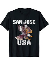 Retro Distressed San Jose California USA Bald Eagle Gift T-Shirt 180G 100% Cotton Printed Round Neck Short-Sleeve T-Shirt, Gifts for Men Dad Husband Grandpa, S-XXXL, Black