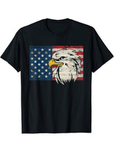 USA Shirt Vintage American Flag Bald Eagle T-Shirt 180G 100% Cotton Printed Round Neck Short-Sleeve T-Shirt, Gifts for Men Dad Husband Grandpa, S-XXXL, Black