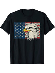 USA Shirt Vintage American Flag Bald Eagle T-Shirt 180G 100% Cotton Printed Round Neck Short-Sleeve T-Shirt, Gifts for Men Dad Husband Grandpa, S-XXXL, Black