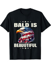 Bald Is Beautiful 4th of July Independence Day Bald Eagle T-Shirt 180G 100% Cotton Printed Round Neck Short-Sleeve T-Shirt, Gifts for Men Dad Husband Grandpa, S-XXXL, Black