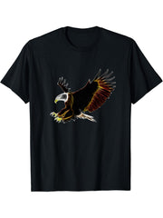 American Bald Eagle Bird USA Pride Patriotic America T-Shirt 180G 100% Cotton Printed Round Neck Short-Sleeve T-Shirt, Gifts for Men Dad Husband Grandpa, S-XXXL, Black