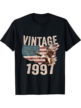 Vintage 1997 Bald Eagle American Flag Country T-Shirt 180G 100% Cotton Printed Round Neck Short-Sleeve T-Shirt, Gifts for Men Dad Husband Grandpa, S-XXXL, Black