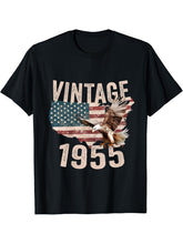 Vintage 1955 Bald Eagle American Flag Country T-Shirt 180G 100% Cotton Printed Round Neck Short-Sleeve T-Shirt, Gifts for Men Dad Husband Grandpa, S-XXXL, Black