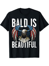Bald Is Beautiful 4th of July Independence Day Bald Eagle T-Shirt 180G 100% Cotton Printed Round Neck Short-Sleeve T-Shirt, Gifts for Men Dad Husband Grandpa, S-XXXL, Black