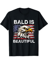 Bald Is Beautiful 4th of July Independence Day Bald Eagle T-Shirt 180G 100% Cotton Printed Round Neck Short-Sleeve T-Shirt, Gifts for Men Dad Husband Grandpa, S-XXXL, Black