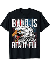 Bald Is Beautiful 4th of July Independence Day Bald Eagle T-Shirt 180G 100% Cotton Printed Round Neck Short-Sleeve T-Shirt, Gifts for Men Dad Husband Grandpa, S-XXXL, Black
