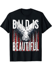 Bald Is Beautiful 4th of July Independence Day Bald Eagle T-Shirt 180G 100% Cotton Printed Round Neck Short-Sleeve T-Shirt, Gifts for Men Dad Husband Grandpa, S-XXXL, Black