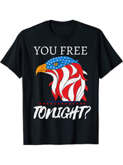 Are You Free Tonight 4th of July American Bald Eagle T-Shirt 180G 100% Cotton Printed Round Neck Short-Sleeve T-Shirt, Gifts for Men Dad Husband Grandpa, S-XXXL, Black