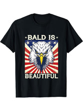 Bald Is Beautiful 4th of July Independence Day Bald Eagle T-Shirt 180G 100% Cotton Printed Round Neck Short-Sleeve T-Shirt, Gifts for Men Dad Husband Grandpa, S-XXXL, Black