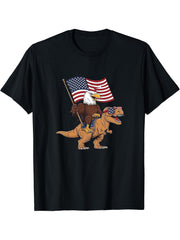 4th of July Boys Proud American Bald Eagle Dinosaur T-Shirt 180G 100% Cotton Printed Round Neck Short-Sleeve T-Shirt, Gifts for Men Dad Husband Grandpa, S-XXXL, Black