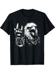 Bald Eagle Rock 'n Roll Hand Sign - Vintage Eagle Lover T-Shirt 180G 100% Cotton Printed Round Neck Short-Sleeve T-Shirt, Gifts for Men Dad Husband Grandpa, S-XXXL, Black