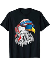Patriotic USA Bald Eagle Funny 4th of July T-Shirt 180G 100% Cotton Printed Round Neck Short-Sleeve T-Shirt, Gifts for Men Dad Husband Grandpa, S-XXXL, Black