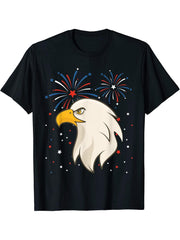 4th of July Memorial Day Holiday Patriotic Cool Bald Eagle T-Shirt 180G 100% Cotton Printed Round Neck Short-Sleeve T-Shirt, Gifts for Men Dad Husband Grandpa, S-XXXL, Black