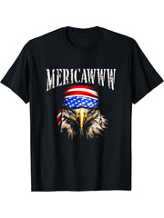 Mericawww - Retro Patriotic Bald Eagle American Flag Bandana T-Shirt 180G 100% Cotton Printed Round Neck Short-Sleeve T-Shirt, Gifts for Men Dad Husband Grandpa, S-XXXL, Black