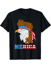 Mullet American Bald Eagle - US South States Hairdress T-Shirt 180G 100% Cotton Printed Round Neck Short-Sleeve T-Shirt, Gifts for Men Dad Husband Grandpa, S-XXXL, Black