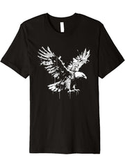 Bald Eagle - Vintage Eagle Newspaper Illustration Premium T-Shirt 180G 100% Cotton Printed Round Neck Short-Sleeve T-Shirt, Gifts for Men Dad Husband Grandpa, S-XXXL, Black