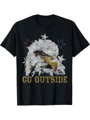Go Outside Bald Eagle Head T-Shirt 180G 100% Cotton Printed Round Neck Short-Sleeve T-Shirt, Gifts for Men Dad Husband Grandpa, S-XXXL, Black