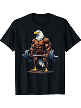 Workout Gym Bald Eagle Deadlift Weightlifting T-Shirt 180G 100% Cotton Printed Round Neck Short-Sleeve T-Shirt, Gifts for Men Dad Husband Grandpa, S-XXXL, Black