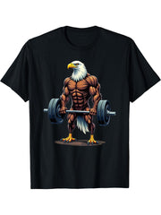 Workout Gym Bald Eagle Deadlift Weightlifting T-Shirt 180G 100% Cotton Printed Round Neck Short-Sleeve T-Shirt, Gifts for Men Dad Husband Grandpa, S-XXXL, Black