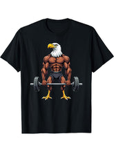 Workout Gym Bald Eagle Deadlift Weightlifting T-Shirt 180G 100% Cotton Printed Round Neck Short-Sleeve T-Shirt, Gifts for Men Dad Husband Grandpa, S-XXXL, Black