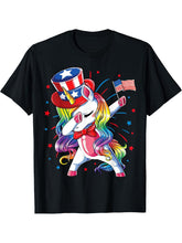 Dabbing Unicorn 4 July Uncle Sam Girls American T-Shirt 180G 100% Cotton Printed Round Neck Short-Sleeve T-Shirt, Gifts for Men Dad Husband Grandpa, S-XXXL, Black