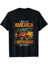I Miss The America I Defended For Years Vintage Bald Eagle T-Shirt 180G 100% Cotton Printed Round Neck Short-Sleeve T-Shirt, Gifts for Men Dad Husband Grandpa, S-XXXL, Black