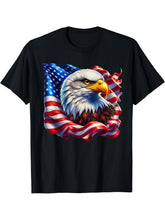 Freedom's Wings: Majestic Bald Eagle & American Flag Emblem T-Shirt 180G 100% Cotton Printed Round Neck Short-Sleeve T-Shirt, Gifts for Men Dad Husband Grandpa, S-XXXL, Black