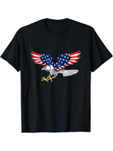 Patriotic USA American Flag Bald Eagle T-Shirt 180G 100% Cotton Printed Round Neck Short-Sleeve T-Shirt, Gifts for Men Dad Husband Grandpa, S-XXXL, Black