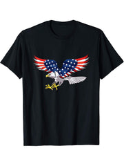 Patriotic USA American Flag Bald Eagle T-Shirt 180G 100% Cotton Printed Round Neck Short-Sleeve T-Shirt, Gifts for Men Dad Husband Grandpa, S-XXXL, Black