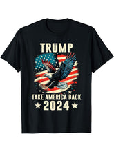 Trump 2024 Take America Back American USA Flag Bald Eagle T-Shirt 180G 100% Cotton Printed Round Neck Short-Sleeve T-Shirt, Gifts for Men Dad Husband Grandpa, S-XXXL, Black