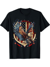 American Bald Eagle USA Flag Patriotic Eagle 4th of July T-Shirt 180G 100% Cotton Printed Round Neck Short-Sleeve T-Shirt, Gifts for Men Dad Husband Grandpa, S-XXXL, Black