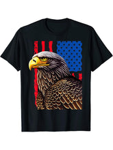 American Bald Eagle USA Flag Patriotic Merica Veterans Day T-Shirt 180G 100% Cotton Printed Round Neck Short-Sleeve T-Shirt, Gifts for Men Dad Husband Grandpa, S-XXXL, Black