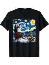 Christmas Bald Eagle Starry Night T-Shirt 180G 100% Cotton Printed Round Neck Short-Sleeve T-Shirt, Gifts for Men Dad Husband Grandpa, S-XXXL, Black