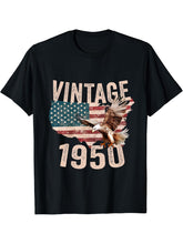 Vintage 1950 Bald Eagle American Flag Country T-Shirt 180G 100% Cotton Printed Round Neck Short-Sleeve T-Shirt, Gifts for Men Dad Husband Grandpa, S-XXXL, Black