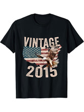 Vintage 2015 Bald Eagle American Flag Country T-Shirt 180G 100% Cotton Printed Round Neck Short-Sleeve T-Shirt, Gifts for Men Dad Husband Grandpa, S-XXXL, Black