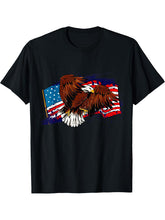 American Bald Eagle American Flag T-Shirt 180G 100% Cotton Printed Round Neck Short-Sleeve T-Shirt, Gifts for Men Dad Husband Grandpa, S-XXXL, Black