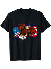 American Bald Eagle American Flag T-Shirt 180G 100% Cotton Printed Round Neck Short-Sleeve T-Shirt, Gifts for Men Dad Husband Grandpa, S-XXXL, Black