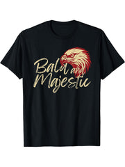 Funny Bald and Majestic Eagle Typography Design T-Shirt 180G 100% Cotton Printed Round Neck Short-Sleeve T-Shirt, Gifts for Men Dad Husband Grandpa, S-XXXL, Black